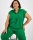 Plus Size Button-Front Cap-Sleeve Popover Top, Created for Macy's