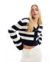 Фото #2 товара & Other Stories alpaca and merino wool blend cropped cardigan in navy and white stripe