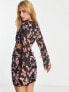 ASOS DESIGN ruched mini dress with fluted sleeves in butterfly print