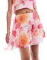 ASOS DESIGN co-ord mesh ruffle mini skirt in pink floral print