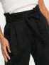 ASOS DESIGN Petite ponte peg trouser with paperbag tie waist in black