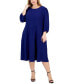 ფოტო #1 პროდუქტის Plus Size Puff-3/4-Sleeve Midi Dress