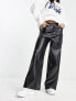 Фото #1 товара Urban Revivo faux leather straight leg trousers in black
