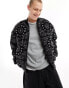 ASOS DESIGN borg bomber jacket with paisley print in black