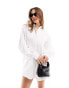 Фото #1 товара ASOS DESIGN bubble hem mini shirt dress in white