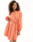 French Connection Alora long sleeve mini dress in coral