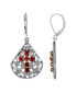Pewter Fan Red Crystal Cross Earrings