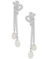 ფოტო #1 პროდუქტის Freshwater Pearl (8x6mm & 7x5mm) Cubic Zirconia Knotted Drop Earrings in Sterling Silver