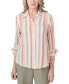 ფოტო #1 პროდუქტის Petite Linen Tuscan Sunset Striped Textured Button-Down Top