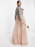 Maya Bridesmaid long sleeve maxi tulle dress with tonal delicate sequin in muted blush