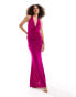 Фото #1 товара Murci deep cowl neck fishtail maxi dress in fuchsia