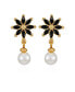 Gold-Tone Imitation Glass Pearl Flower Stud Dangle Charm Earrings