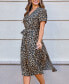 Women's Leopard Short Sleeve Button Up Midi Beach Dress Черный, XLARGE - фото #2