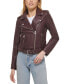 ფოტო #1 პროდუქტის Women's Faux-Leather Belted Hem Moto Jacket