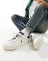 Фото #1 товара Polo Ralph Lauren heritage court leather trainer with navy green mix logo in white