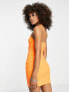 Bershka asymmetric jacquard floral mini dress in orange