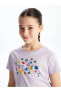 Фото #3 товара LCW Kids Bisiklet Yaka Baskılı Kısa Kollu Kız Çocuk Tişört