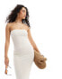 Фото #3 товара ASOS DESIGN ribbed bandeau midi dress in boucle cream