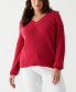 ფოტო #1 პროდუქტის Plus Size Cable Knit V-Neck Long Sleeve Sweater