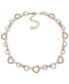Two-Tone Crystal Heart Link Collar Necklace, 16" + 3" extender