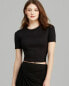 Фото #1 товара 3 Dot Women's Tapered Cropped Scoop Neck Knit Top Short Sleeve Black M