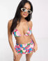 ASOS DESIGN mix and match lettuce edge triangle bikini top in pink abstract smudge print