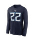 Men's Derrick Henry Navy Tennessee Titans Player Name and Number Long Sleeve T-shirt Синий, 2XL - фото #3