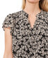 Women's Floral Clip-Dot Tie-Neck Flutter-Sleeve Top