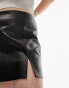 Topshop Curve leather look split detail mini skirt in black