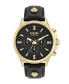 ფოტო #1 პროდუქტის Men's Multifunction Quartz Chrono Lion Modern Black Leather Strap Watch 45mm