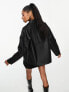 4th & Reckless oversized leather look collared jacket in black