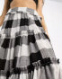Фото #6 товара ASOS DESIGN Petite tiered midi skirt in mono gingham