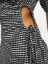 ASOS DESIGN puff sleeve smock midi dress with cut out side in mono check