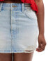 Фото #4 товара Pull&Bear distressed hem denim mini skirt in light blue