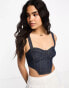 Фото #4 товара Miss Selfridge contrast stitch denim corset bralet top in indigo