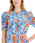 Фото #1 товара Women's Floral-Print Puff-Sleeve Mandarin-Collar Top