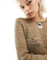 COLLUSION Unisex open stitch knitted crewneck in taupe