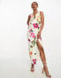 ASOS DESIGN formal plunge midi dress with cowl back in ivory floral