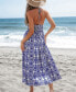 Women's Blue & White Ornate Sleeveless Halterneck Midi Beach Dress