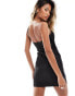 ASOS DESIGN one shoulder bandage fringed mini dress in black