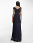 TFNC Bridesmaids bardot fitted maxi dress in navy Синий, 34 - фото #3