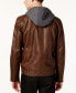 ფოტო #2 პროდუქტის Men's Faux-Leather Detachable-Hood Motorcycle Jacket