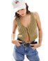 Фото #1 товара Pull&Bear knitted crochet waistcoat in khaki