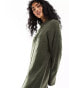 Фото #2 товара ASOS DESIGN oversized knitted midi dress with crew neck and seam detail in khaki