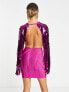 Фото #3 товара ASOS DESIGN backless sequin top bandage mini dress in magenta