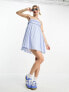 COLLUSION spaghetti strap volume mini dress in blue stripe 40 - фото #1