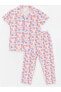 LCW baby Polo Yaka Kısa Kollu Çiçekli Kız Bebek Pijama Takım