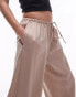 Topshop satin straight leg drawcord trouser in taupe