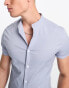 ASOS DESIGN skinny fit shirt with grandad collar in cornflower blue