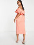 ASOS DESIGN Petite drape shoulder belted midi dress in pink